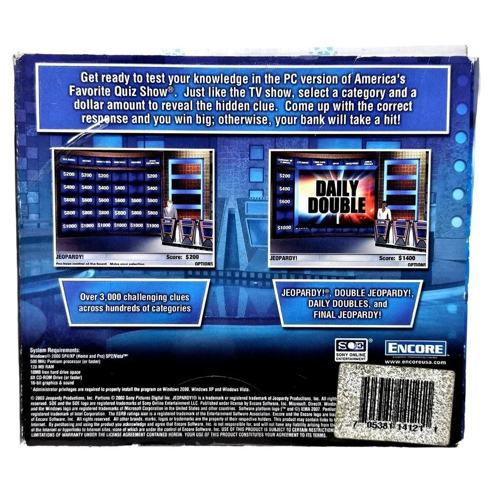 Jeopardy! 2007 PC CD-ROM Game Sony Online Entertainment Windows XP Vista Trivia